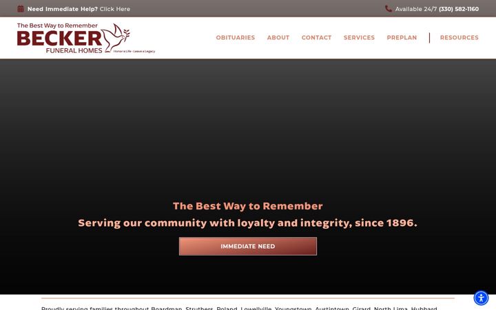 Screenshot of beckerfuneralhomes.com