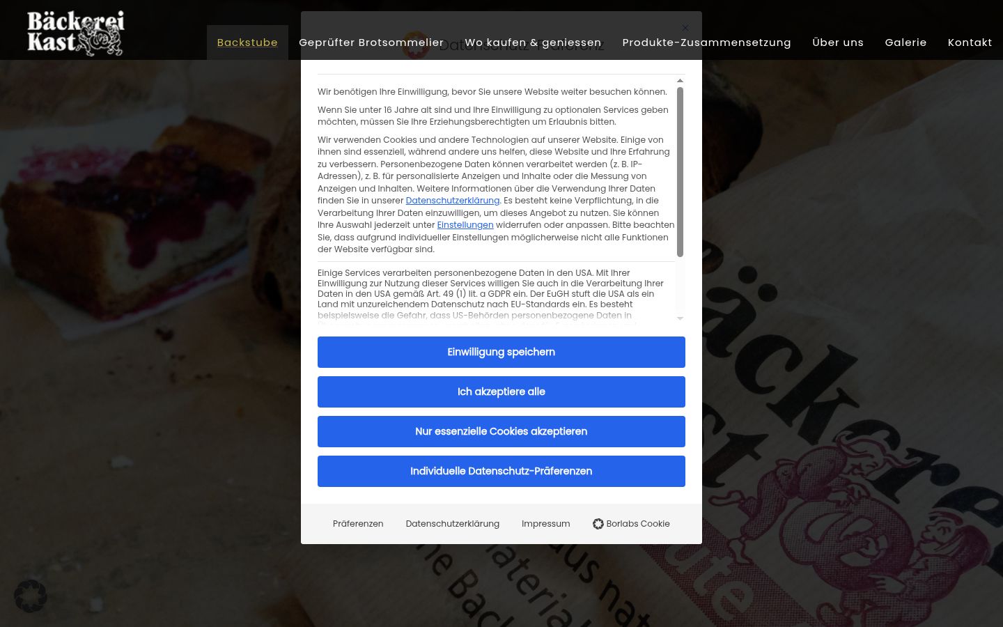 Screenshot tal-banner tal-kunsens muri qabel kwalunkwe interazzjoni