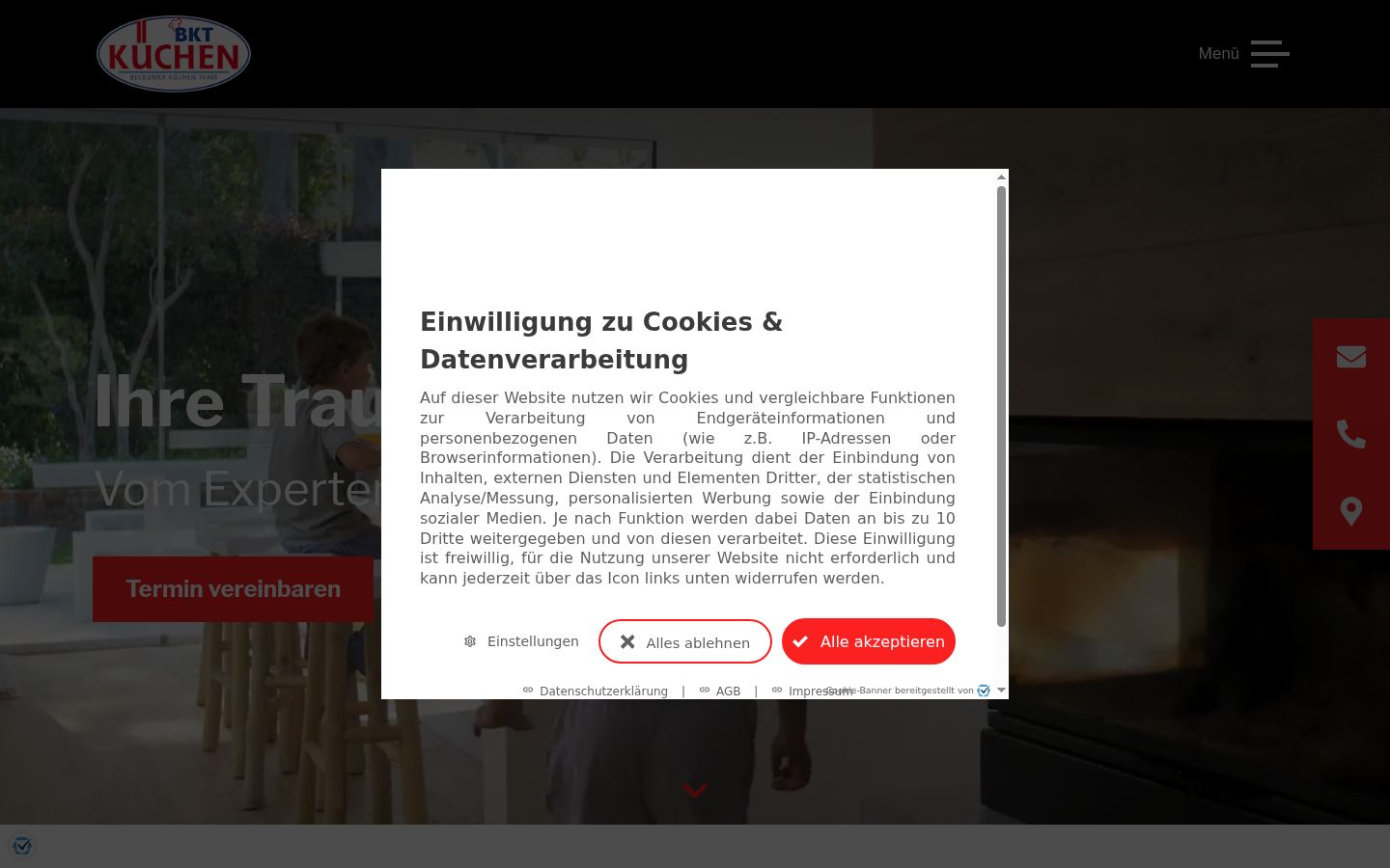 Screenshot van de toestemmingsbanner zoals getoond vóór enige interactie