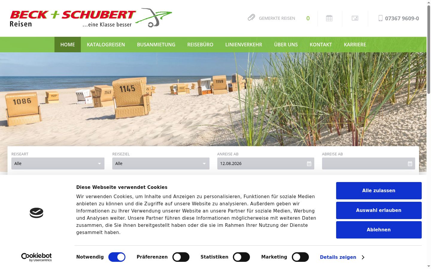 Screenshot des Einwilligungsbanners vor jeglicher Interaktion