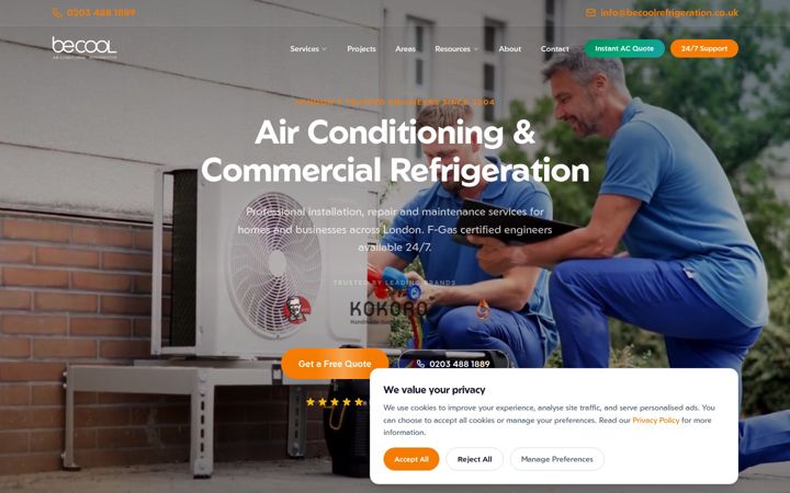 Screenshot of becoolrefrigeration.co.uk