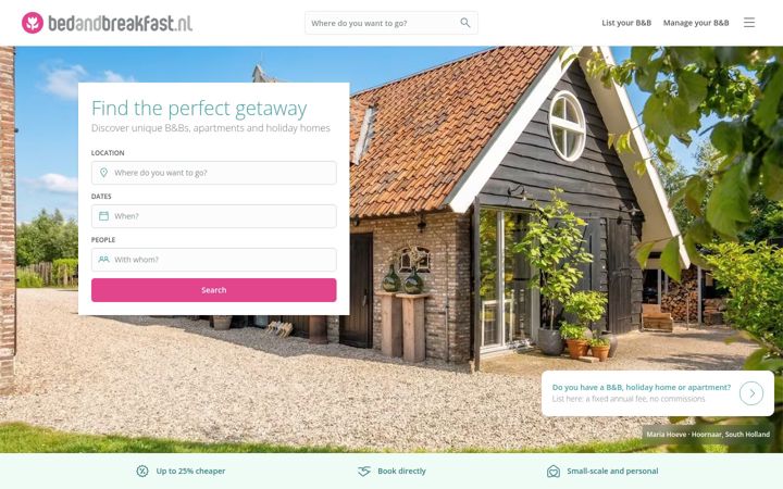 Screenshot of bedandbreakfast.nl