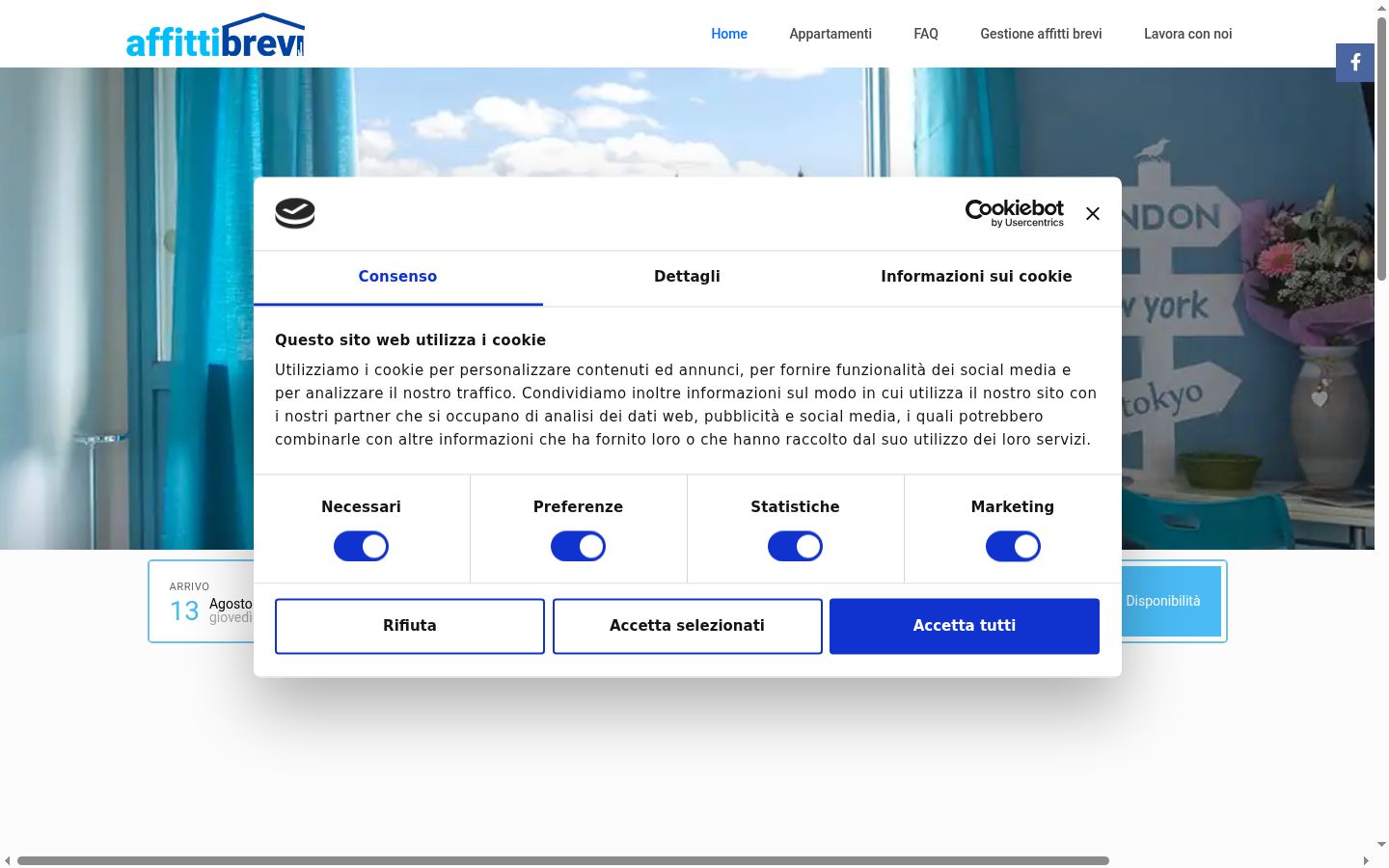 Screenshot del banner di consenso mostrato prima di qualsiasi interazione