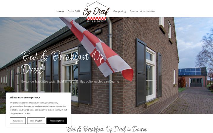 Screenshot of bedandbreakfastopdreef.nl