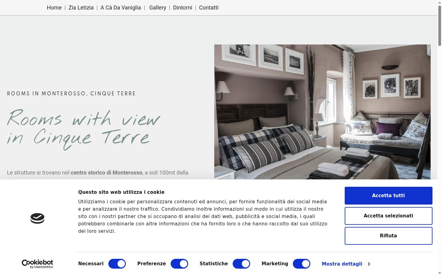 Screenshot del banner di consenso mostrato prima di qualsiasi interazione