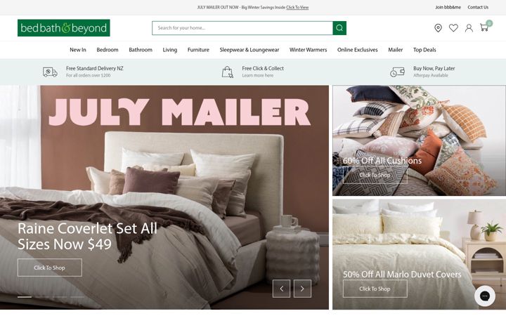 Screenshot of bedbathandbeyond.co.nz