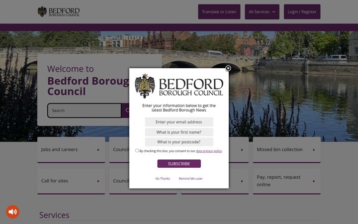 Screenshot of bedford.gov.uk