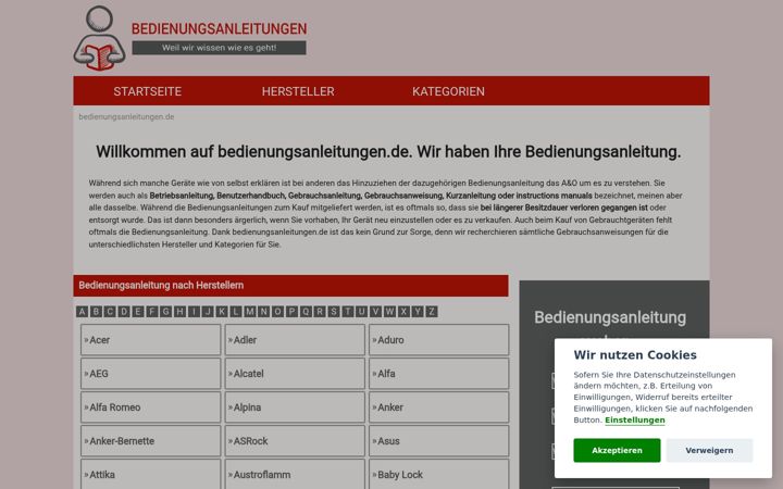Screenshot of bedienungsanleitungen.de