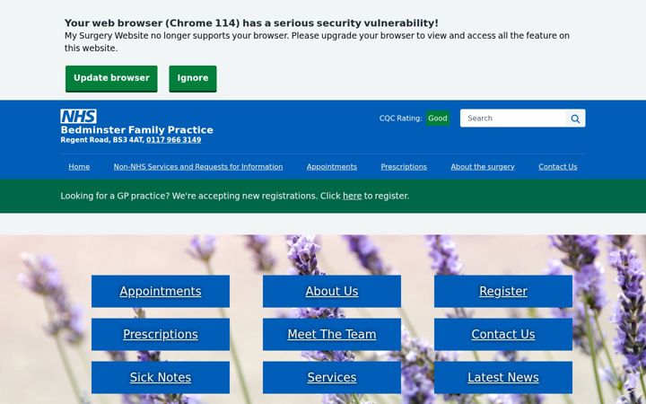 Screenshot of bedminsterfamilypractice.nhs.uk