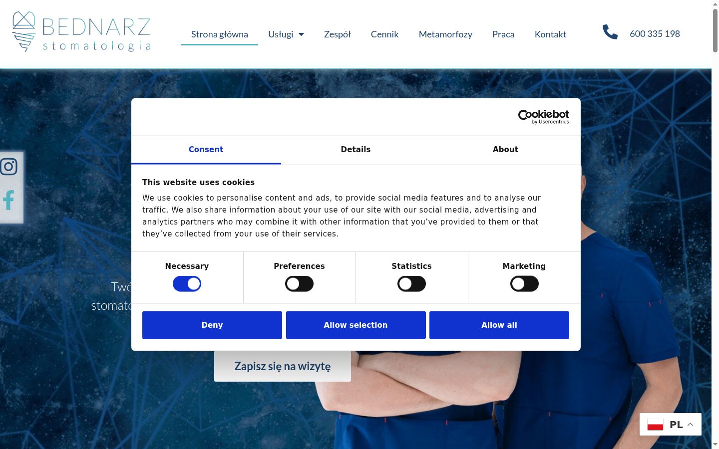 Screenshot of the consent banner shown before any interaction