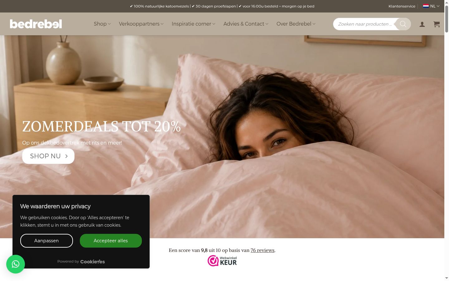 Captura de ecrã do banner de consentimento apresentado antes de qualquer interação