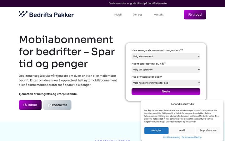 Screenshot of bedriftspakker.no