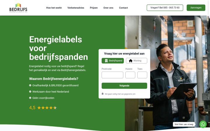 Screenshot of bedrijfsenergielabels.nl