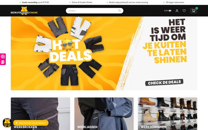 Screenshot of bedrijfskledingonline.nl