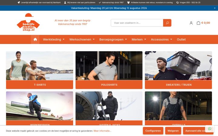 Screenshot of bedrijfskledingshop.nl