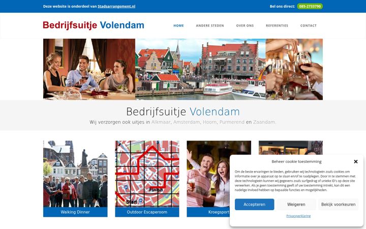Screenshot of bedrijfsuitjevolendam.eu