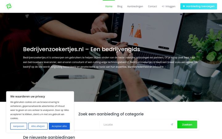 Screenshot stránky bedrijvenzoekertjes.nl