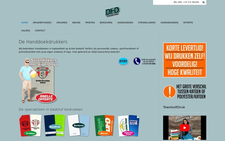 Screenshot stránky bedrukte-handdoek.nl