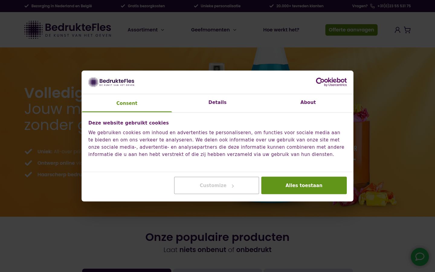 Snímka obrazovky banera súhlasu zobrazeného pred akoukoľvek interakciou