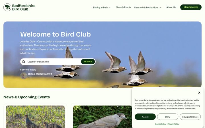 Screenshot of bedsbirdclub.org.uk