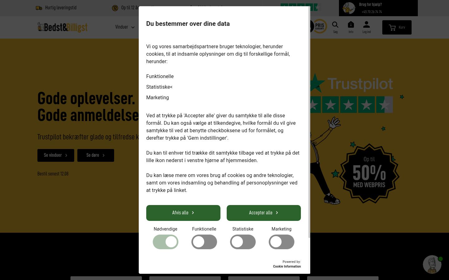 Ekrānuzņēmums ar piekrišanas baneri, kas tika rādīts pirms jebkādas mijiedarbības