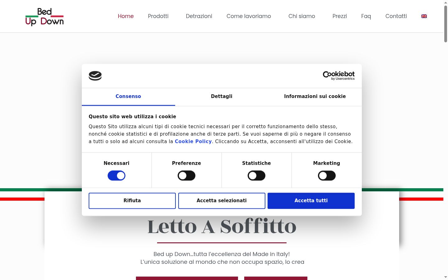 Screenshot del banner di consenso mostrato prima di qualsiasi interazione