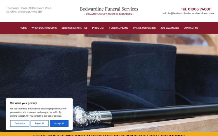Snímek obrazovky bedwardinefuneralservices.co.uk