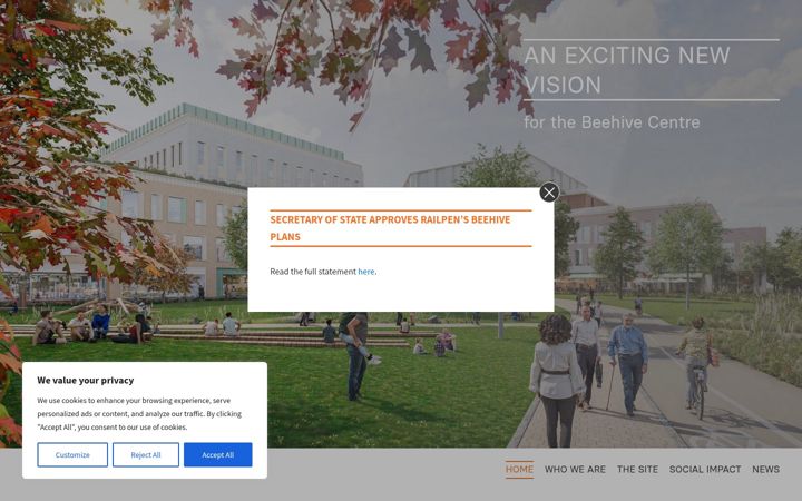 Screenshot of beehivecentreconsultation.co.uk