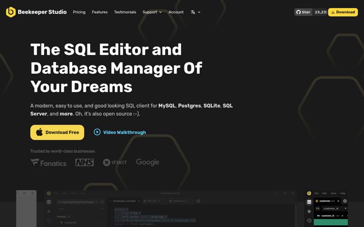 Screenshot of beekeeperstudio.io