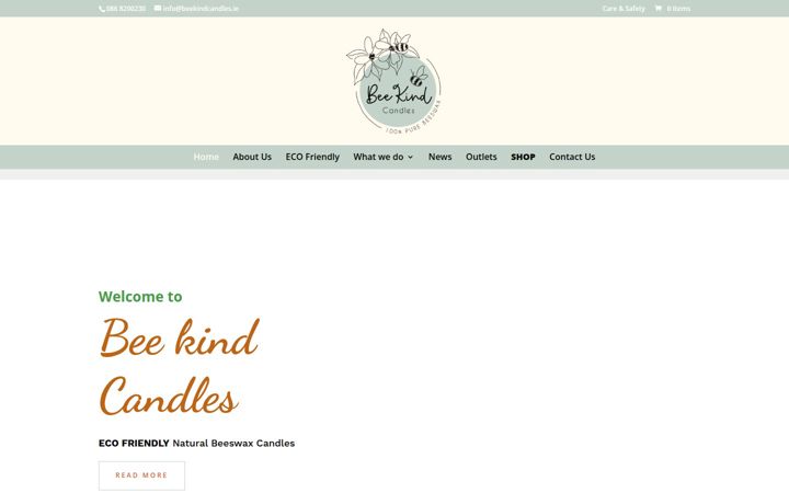 Screenshot van beekindcandles.ie
