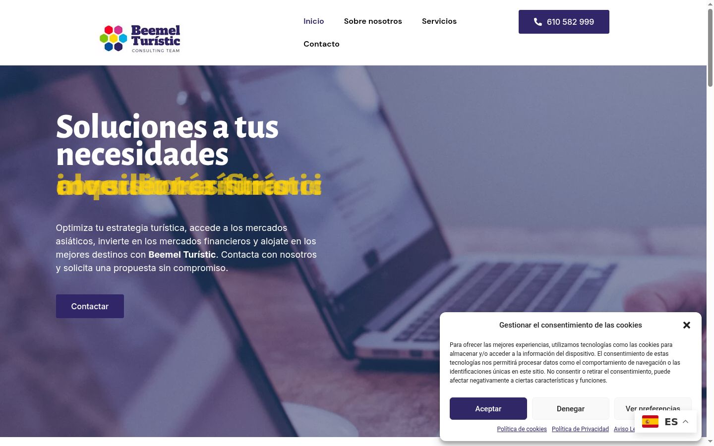 Captura de pantalla del banner de consentimiento mostrado antes de cualquier interacción