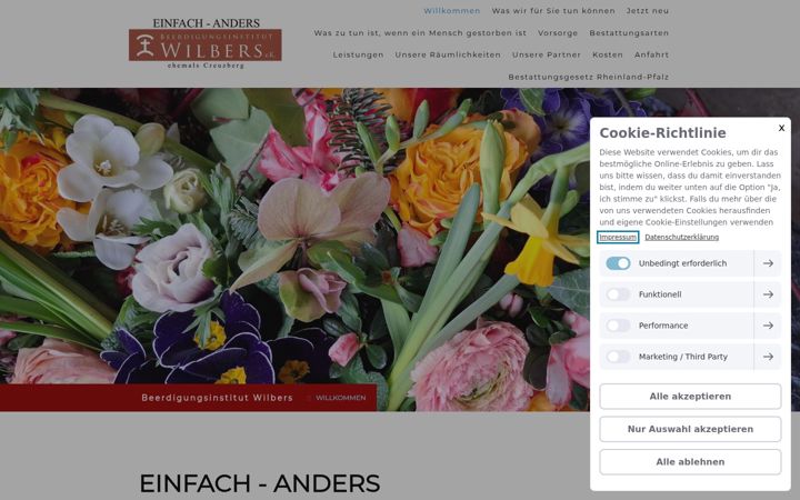 Screenshot of beerdigungsinstitut-wilbers.de