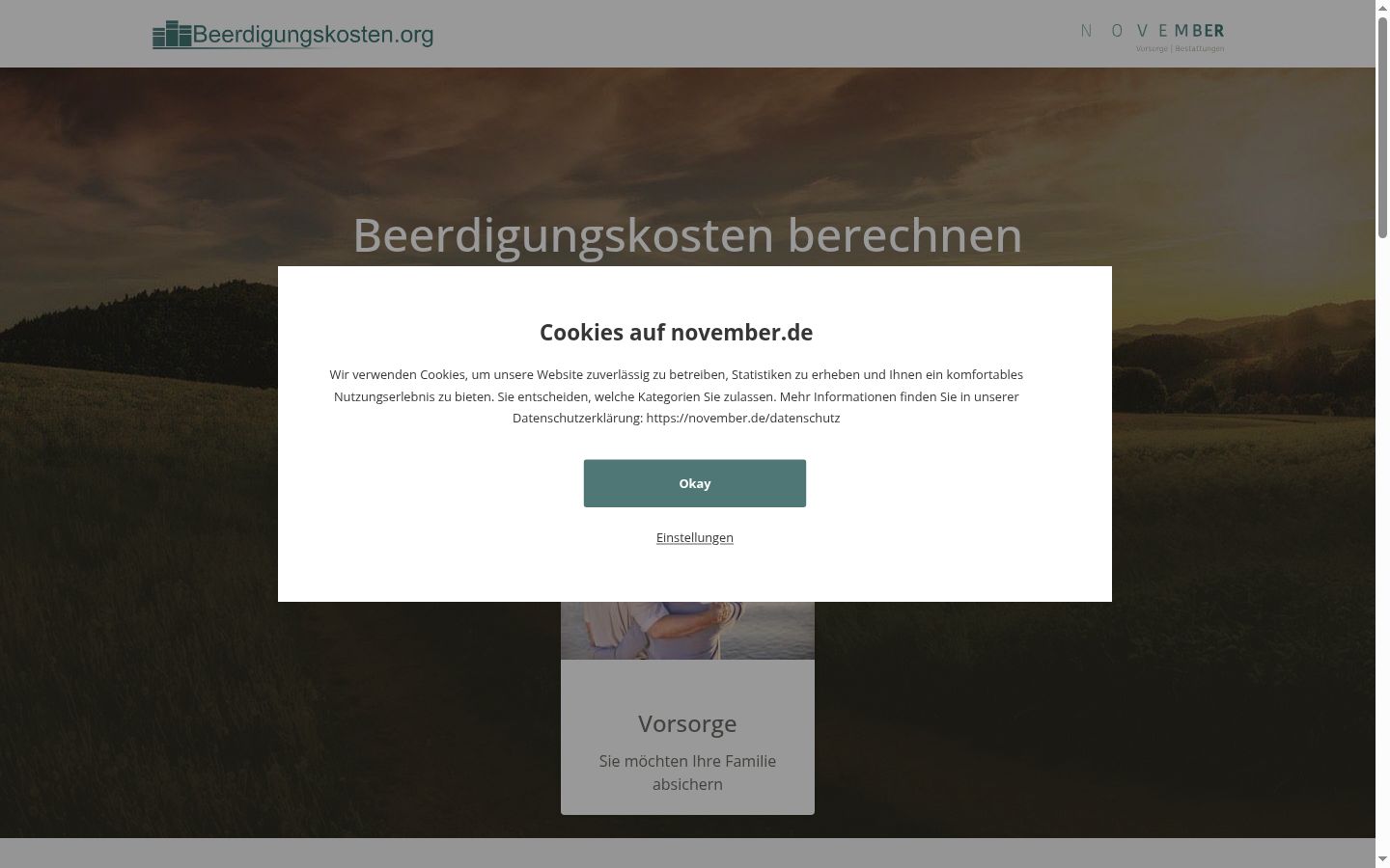 Screenshot des Einwilligungsbanners vor jeglicher Interaktion