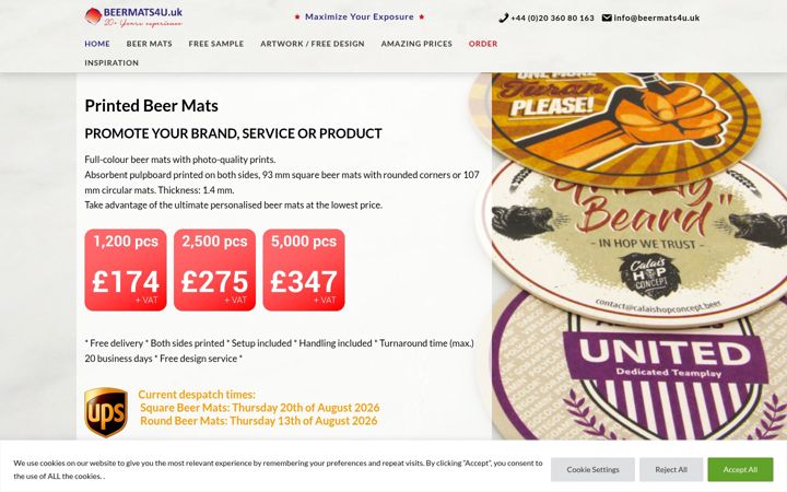 Screenshot ta' beermats4u.uk