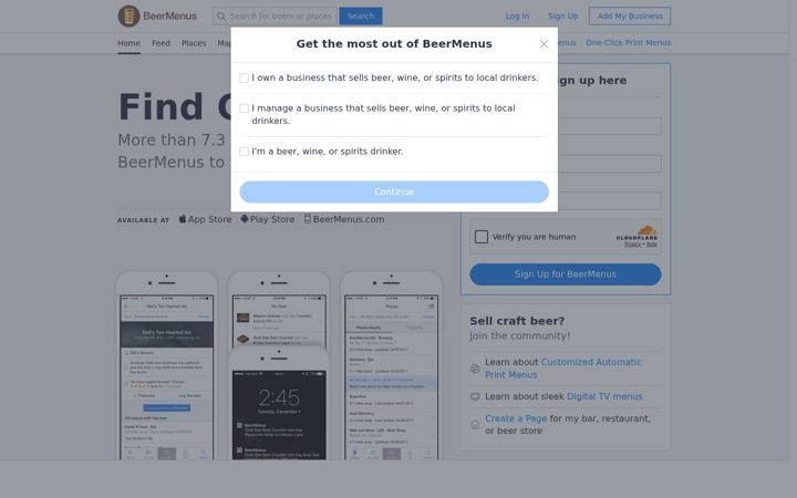 Screenshot of beermenus.com