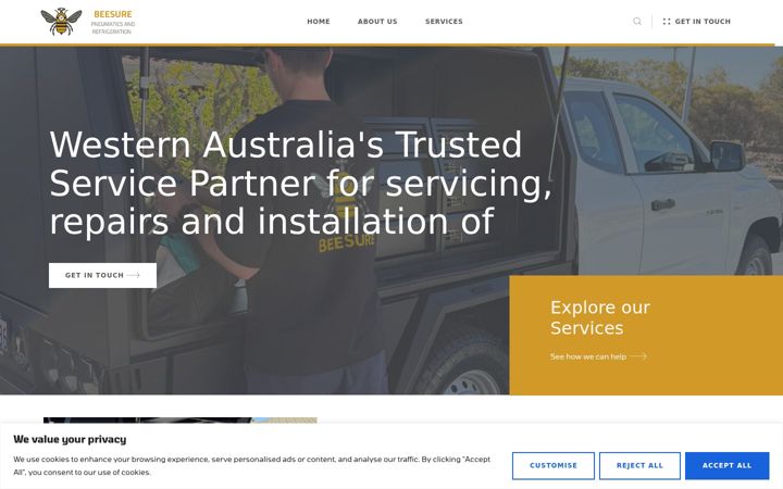 Snímek obrazovky beesurecompressors.com.au