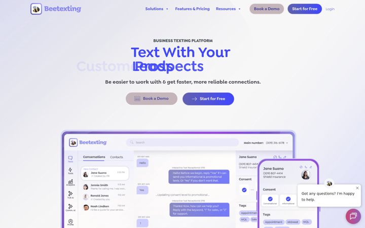 Screenshot of beetexting.com