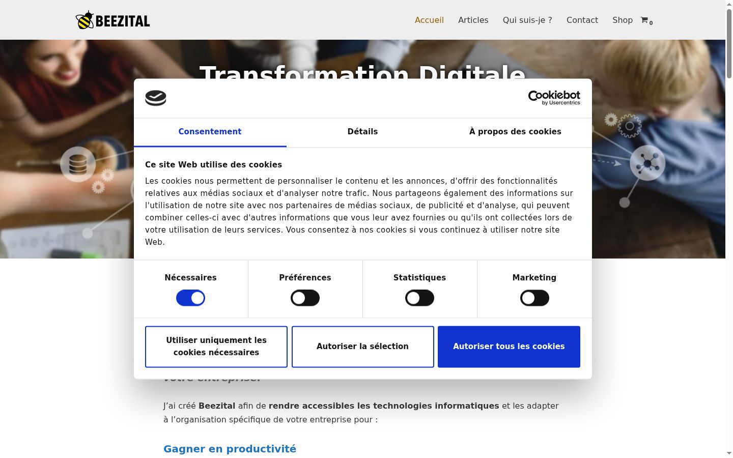 Screenshot of the consent banner shown before any interaction