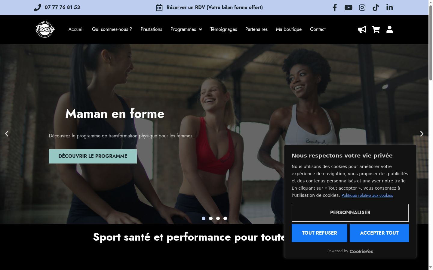 Capture d'écran de la bannière de consentement affichée avant toute interaction