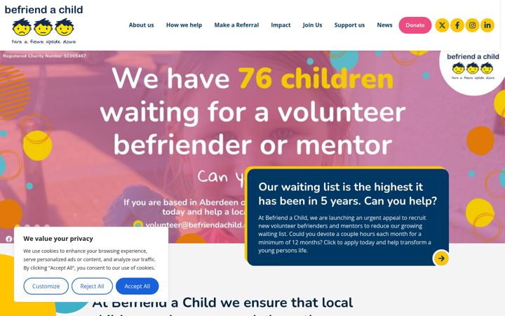 Snimka zaslona za befriendachild.org.uk