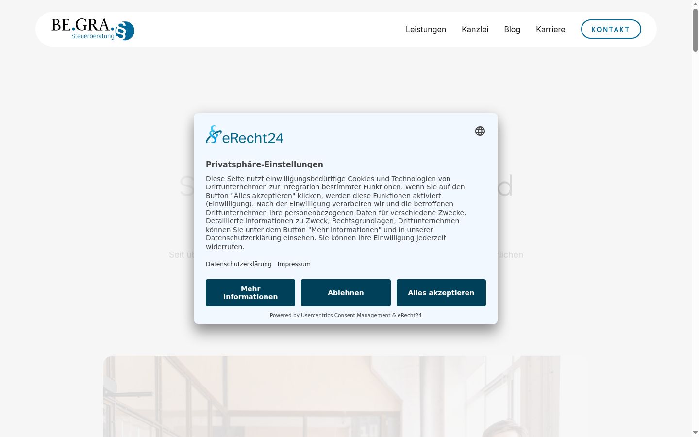 Screenshot des Einwilligungsbanners vor jeglicher Interaktion