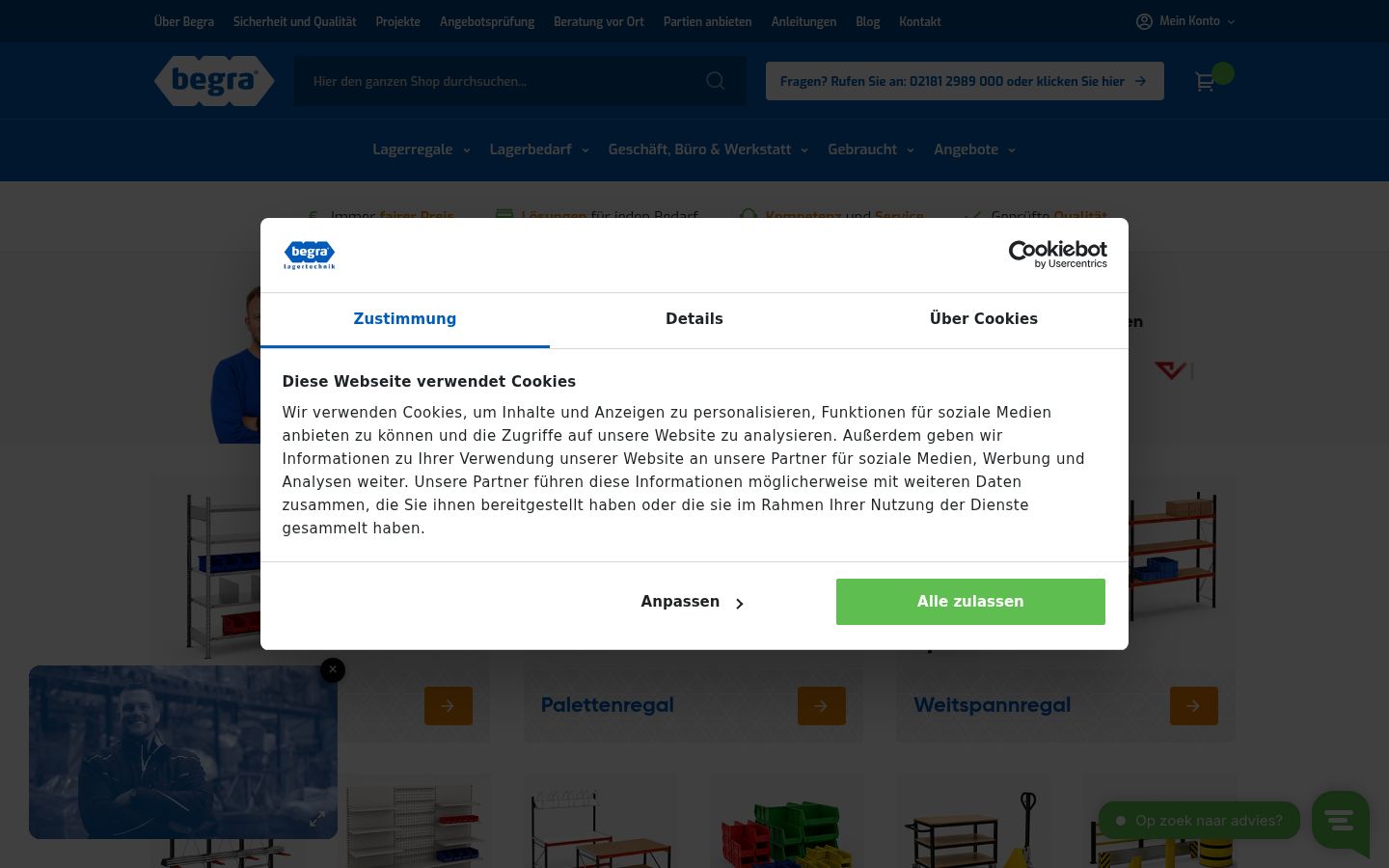 Screenshot des Einwilligungsbanners vor jeglicher Interaktion