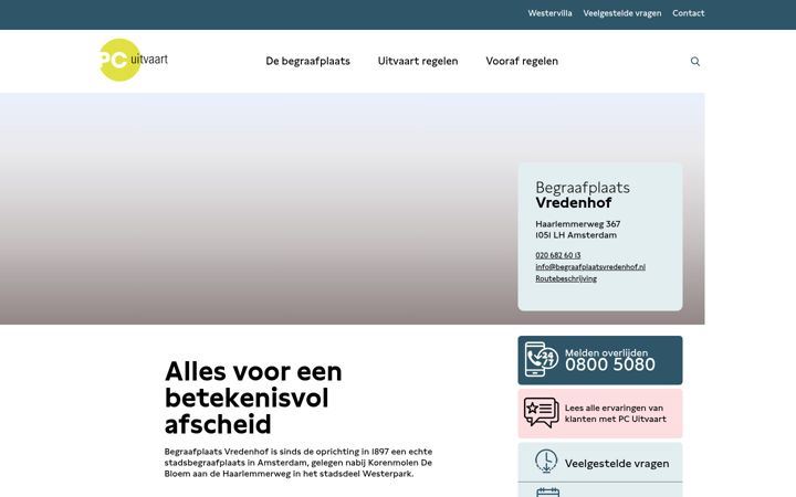 Screenshot of begraafplaatsvredenhof.nl