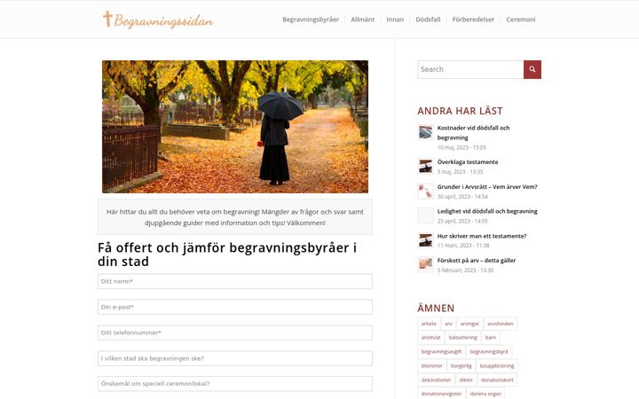 Screenshot of begravningssidan.se