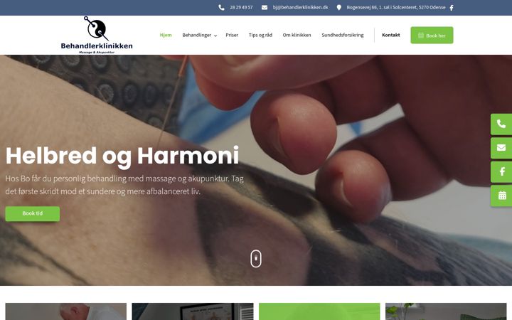 Screenshot of behandlerklinikken.dk