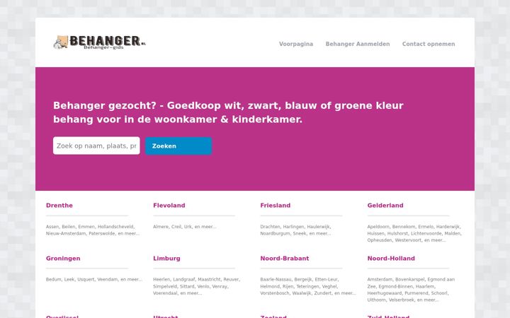 Screenshot of behanger-gids.nl
