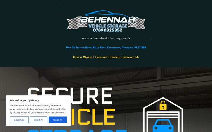 Screenshot of behennahvehiclestorage.co.uk