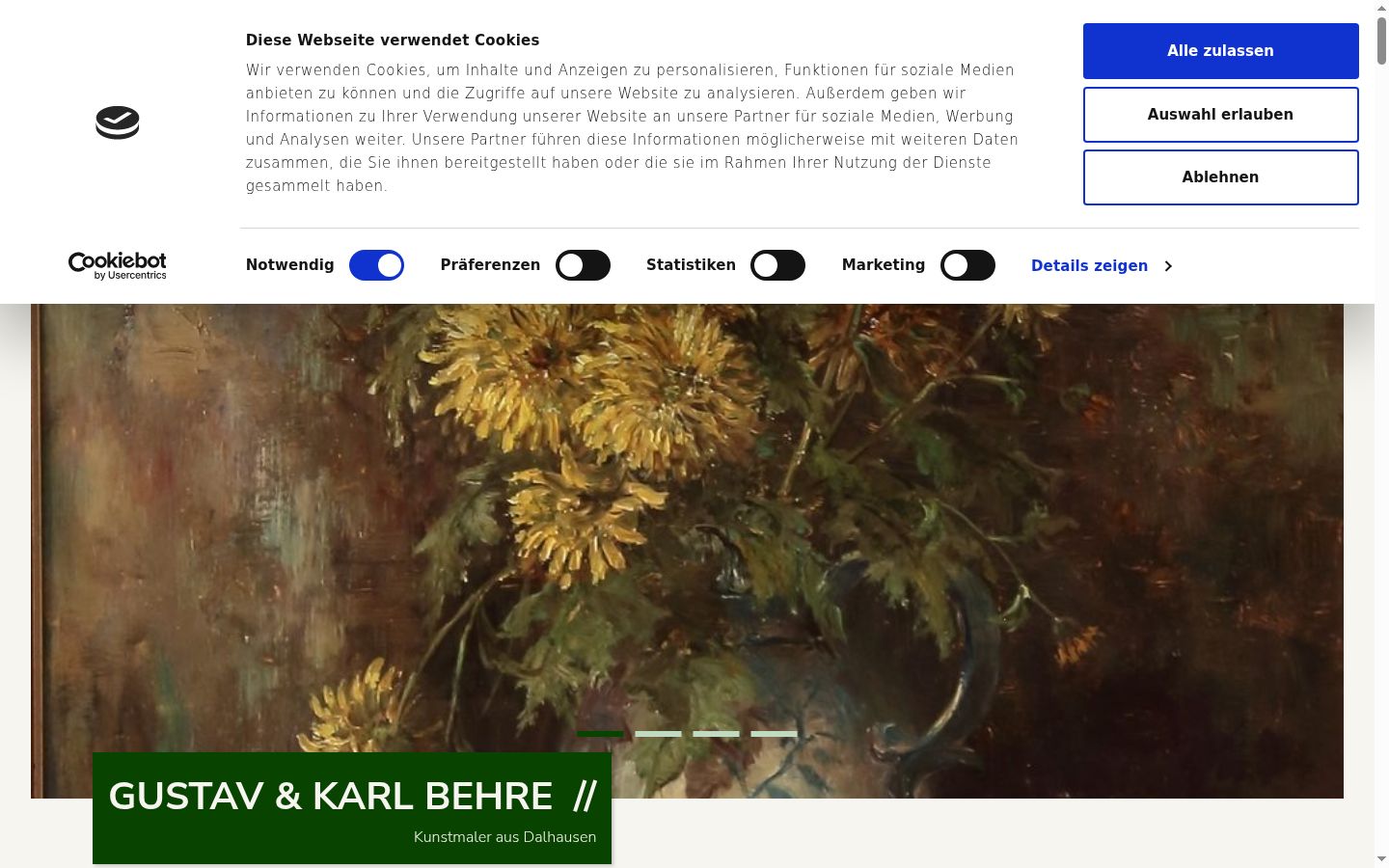 Screenshot des Einwilligungsbanners vor jeglicher Interaktion