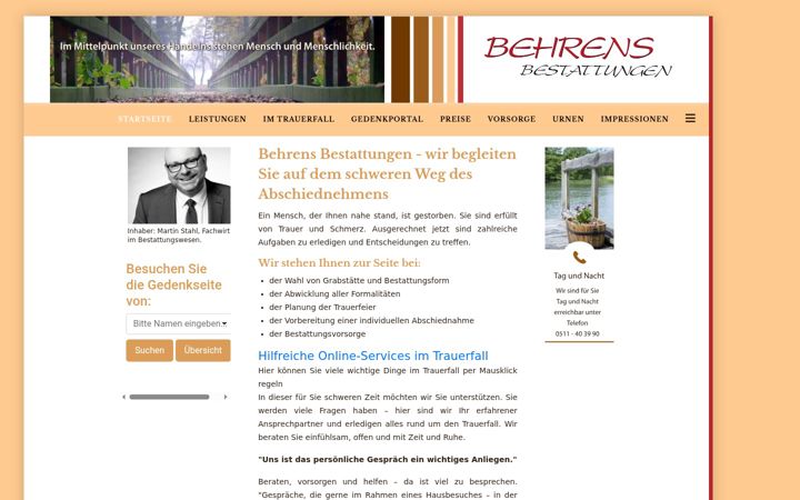 Screenshot stránky behrens-bestattung.de