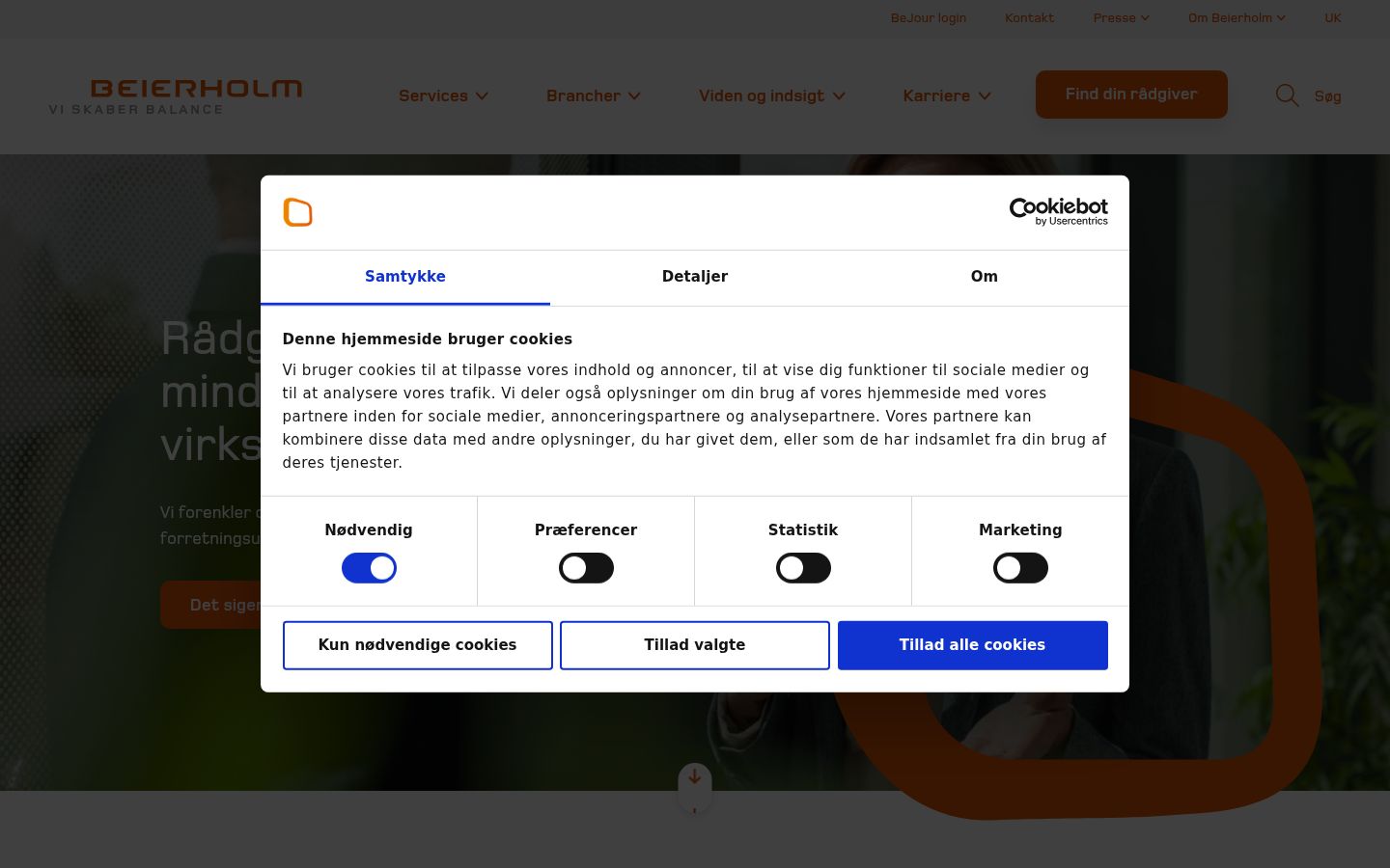 Screenshot del banner di consenso mostrato prima di qualsiasi interazione